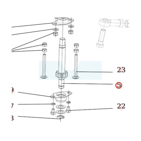 Arbre de direction inférieur avec pignon pour débroussailleuse autoportée Roques & Lecoeur (S532930252203)