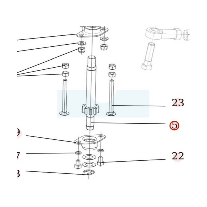 Arbre de direction inférieur avec pignon pour débroussailleuse autoportée Roques & Lecoeur (S532930252203)