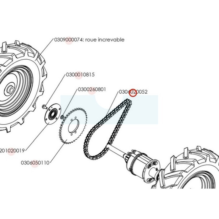 Chaîne de transmission de différentiel pour tondeuse débroussailleuse Sarp (0306020052)