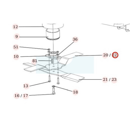 Lame en V coté droite et centrale pour débroussailleuse autoportée Roques & Lecoeur (S532050422163)