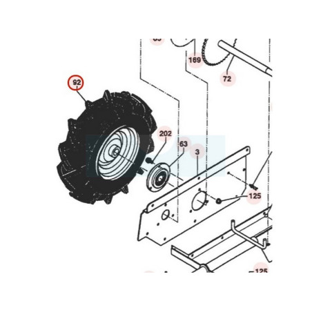 Roue arrière droite pour tondeuse débroussailleuse Sarp (0309000001)