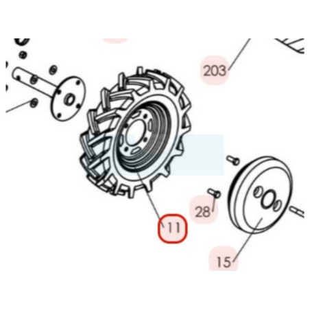 Roue arrière gauche pour motobineuse Sarp (0309000024)
