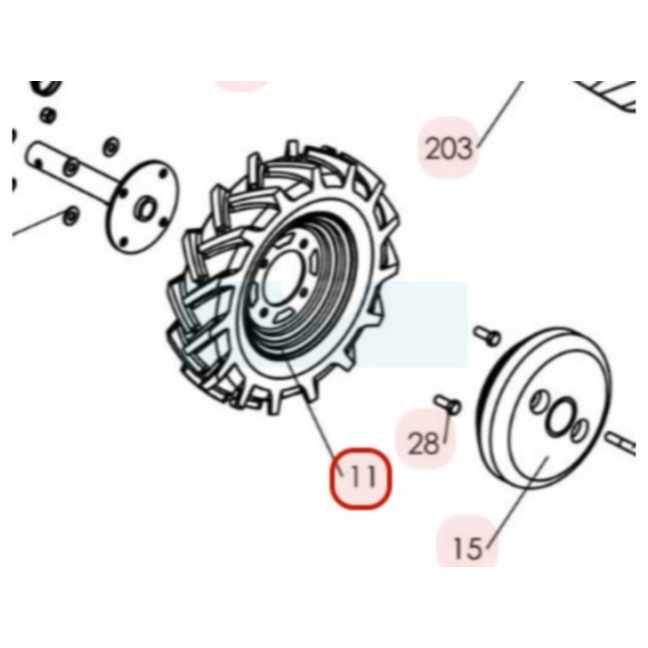 Roue arrière gauche pour motobineuse Sarp (0309000024)