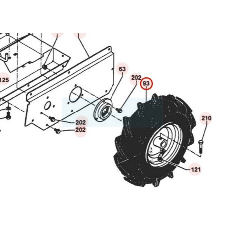 Roue arrière gauche pour tondeuse débroussailleuse Sarp (0309000002)