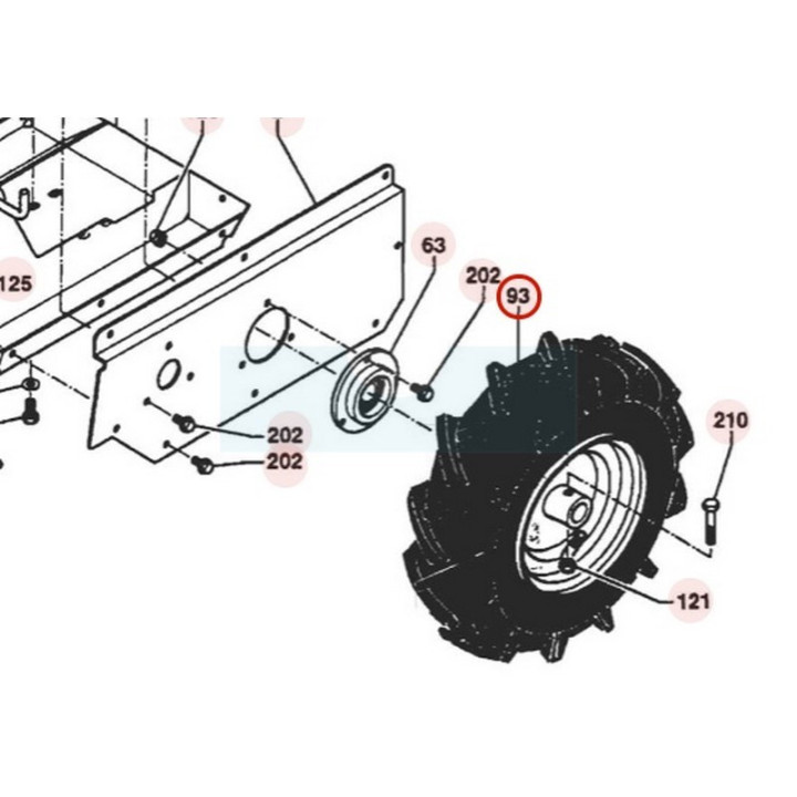 Roue arrière gauche pour tondeuse débroussailleuse Sarp (0309000002)