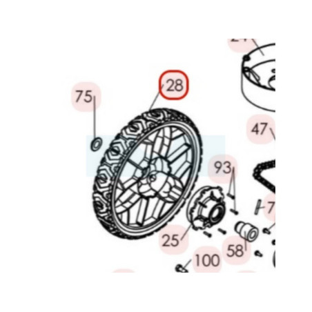 Roue arrière pour tondeuse débroussailleuse Sarp (0340030026)