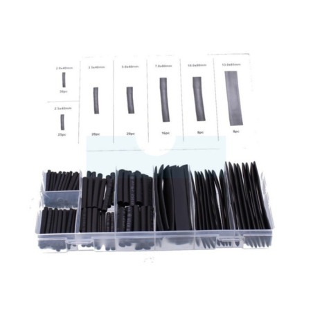 Coffret de gaine thermorétractable noir composé de 127 manchons de Ø 2 à 13mm