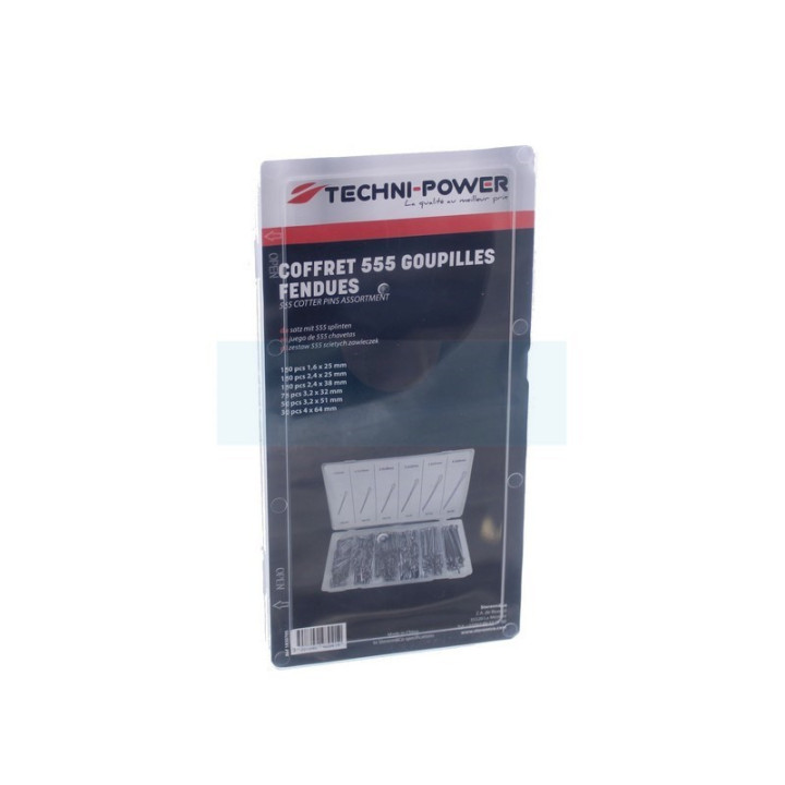 Assortiment en coffret de 555 goupilles fendues