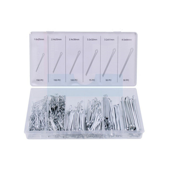 Assortiment en coffret de 555 goupilles fendues