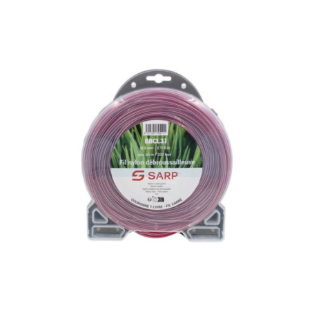 Fil nylon carré bi couleur rose et blanc Sarp professionnel pour débroussailleuse 3mm / 60m (BBCL31)