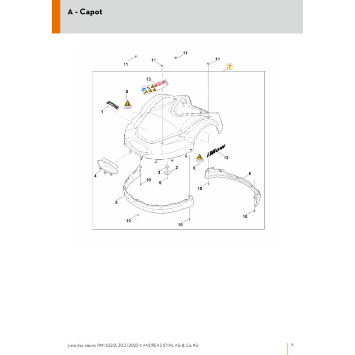Capot pour tondeuse robot Stihl (63097802020) | Motoculture-Distri-Piece.Fr