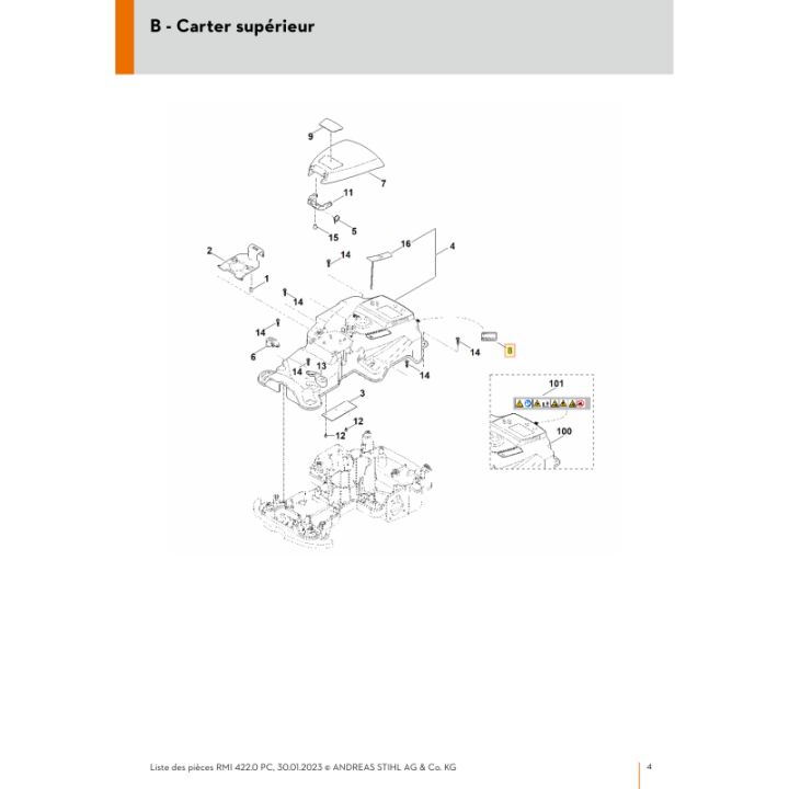 Plaque caractéristique pour tondeuse robot Stihl (63019671840) | Motoculture-Distri-Piece.Fr