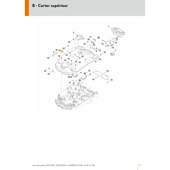 Carter pour tondeuse robot Stihl (63097008503) | Motoculture-Distri-Piece.Fr