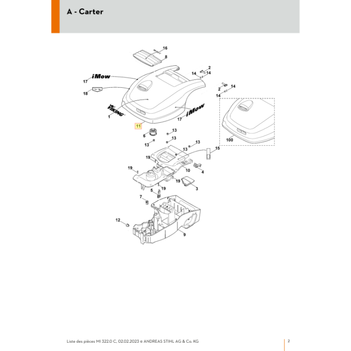 Capot pour tondeuse robot Viking (63007002100) | Motoculture-Distri-Piece.Fr