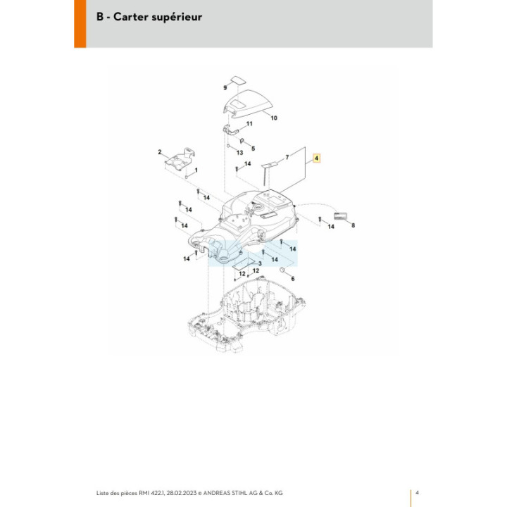 Carter pour tondeuse robot Stihl (63017008551) | Motoculture-Distri-Piece.Fr