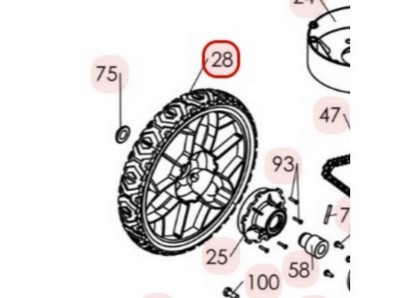 Roue arrière pour tondeuse débroussailleuse Sarp (0340030026)