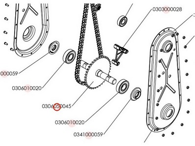 Arbre + pignon inférieur pour motobineuse Roques & Lecoeur (0306050045)