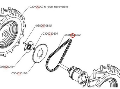 Chaîne de transmission de différentiel pour tondeuse débroussailleuse Sarp (0306020052)